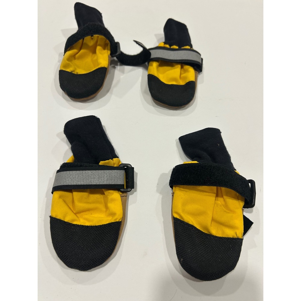 Yellow Black Reflective Dog Boots Paw Protectors Suede Sole Set of 4